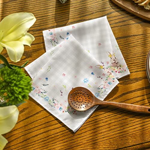 Horaldaily Easter Cloth Napkins 18 X 18 Inch, Spring Flower Buffalo Plaid Bunny Party Dinner Decoration Washable Napkins Set Of 4 #TOP1