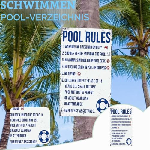 Metall-Blechschild mit Pool-Warnung und Schwimmbadregeln - Sicherheitsschild für Planung und Warndekoration im Freien, Bauernhof (06)