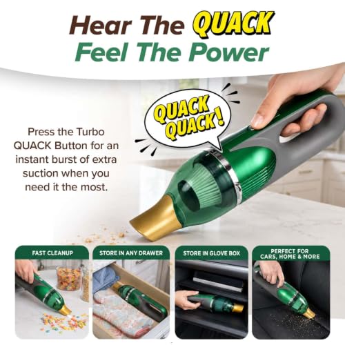 Image of Quack Attack Duck Cordless Handheld Vacuum w / Quacking Turbo Suction & LEDs