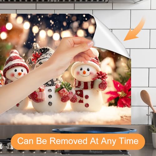 Image of Three Snowmen Christmas Backsplash Peel and Stick, 35.4x23.6 in