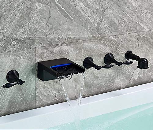 Robinet de baignoire cascade mural LED noir avec douchette chic