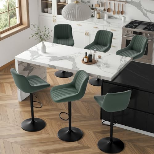 Image of Nalupatio Bar Stools Set of 3, Adjustable Modern Swivel Bar Stools with Backs, Counter Height Performance Fabric Island Chairs for Home Kitchen, Dark Green