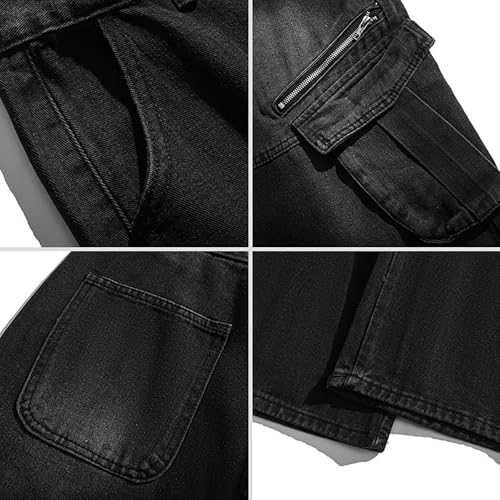 Men's Casual Loose Fit Denim Jeans Comfortable Streetwear Washed Straight Leg Hip Hop Baggy Trousers with Zipper4