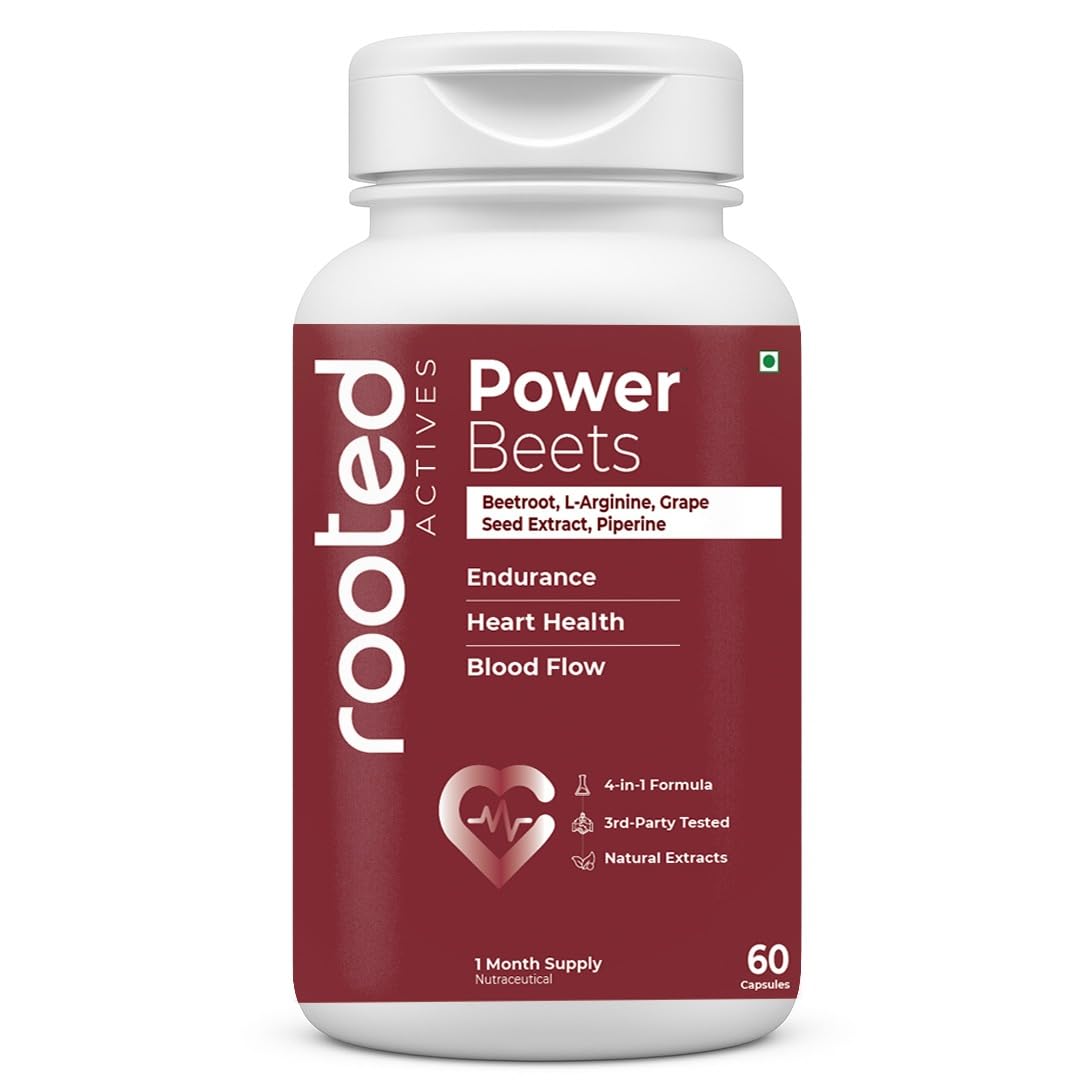 Rooted Active's PowerBeets - Beet Root Capsules, Helps Support Nitric Oxide Production, Blood Pressure, Heart Health, Contains Non-GMO Beetroot Powder, Grape Seed Extract (60 Caps)-image-10