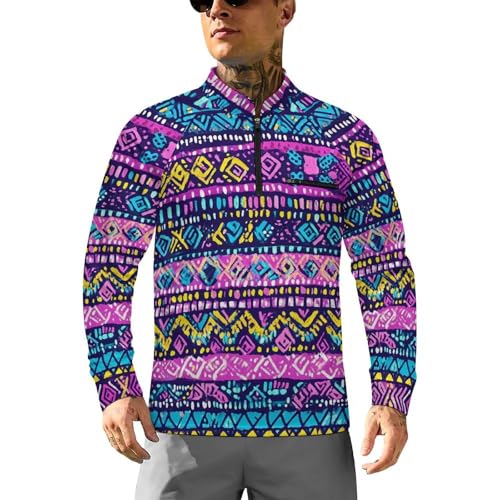 Aztec Fancy Men's Sun Protection Shirts UV SPF UPF 50+ Long Sleeve Rash Guard Lightweight