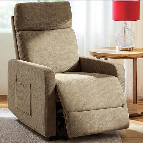 Cfvyne Zero Wall Power Recliner Chairs, Small Recliner for Small Spaces and Petite People Man Woman (1, Brown Chenille)