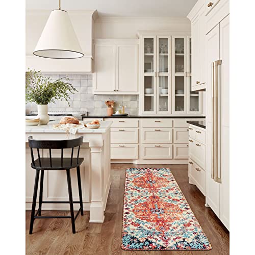 Lahome Bohemian Floral Medallion Runner Rug - 2'8" X 8' Oriental Distressed Hallway Runner Rug Country Vintage Washable Non-Slip Laundry Carpet Soft Low-Pile Indoor Mat For Entryway Bedside Decor #TOP4