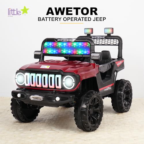 Image of Little Rides Awetor 4x4 Battery Operated Jeep for Kids, Ride on Toy Baby Car with LED & RGB Light & Music, Rechargeable Electric Jeep, Big Battery Car for Kids to Drive 1 to 5 Years Boys Girls (Red)