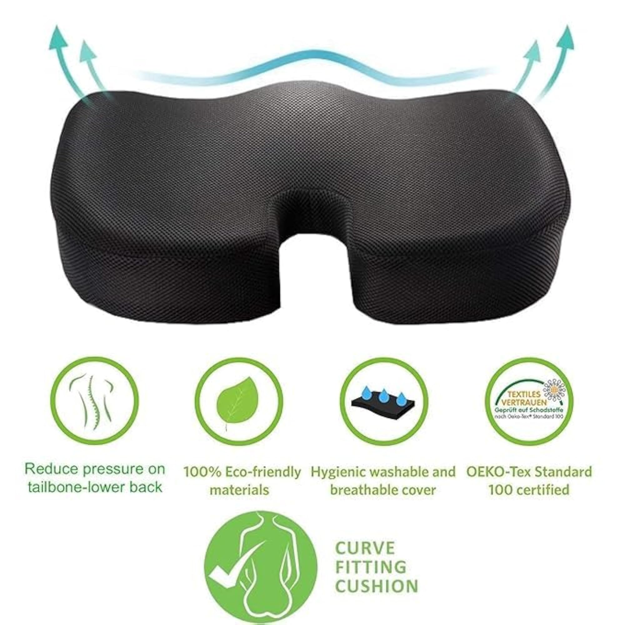 Orthopedic Seat Cushion Pillow, Memory Foam for Back & Tailbone Support