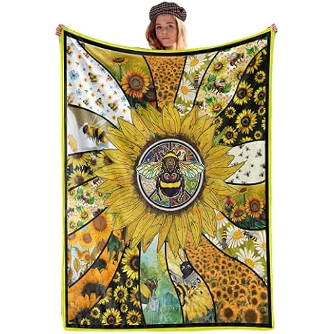 UOER Sunflower Blanket Sunflower Bee Throw Blanket for Kid Adult, Birthday Christmas Sunflowers Gifts for Daughter Granddaughter Sisters Soft Plush Blanket for Bed Sofa Couch Home Decorative 50"x60" Cover