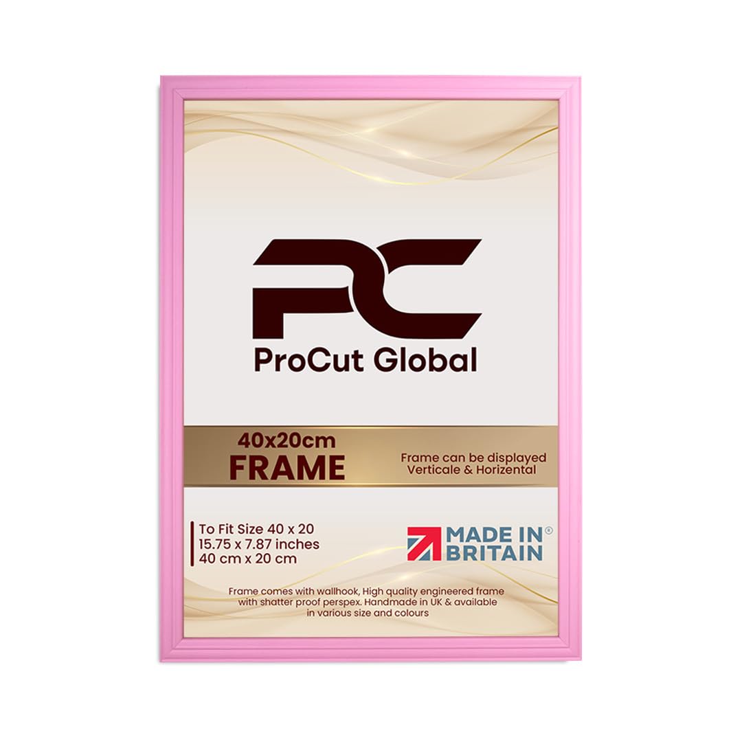 Procut Global 40x20CM Pastel Pink Picture Frames - Classic Wooden Photo Frame with Shatterproof Perspex for Wall or Tabletop - Perfect for Posters, Certificates & Prints - Sizes & Colors Available