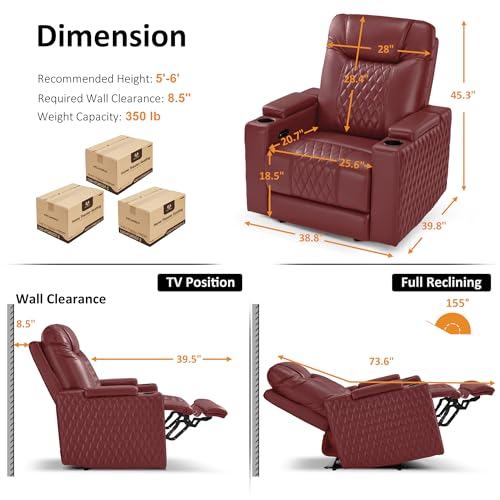 Image of MCombo Oversized Power Recliner Chair with Adjustable Headrest & LED Light for Adults, Zero Gravity Recliner with USB & Type C Ports, Cup Holders for Living Room & Home Theater, Faux Leather HTS401