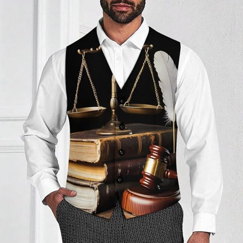 Law Firm Scales Justice Hammer Men's Suit Vests Business Formal Dress Vest V-Neck Waistcoat for Wedding Casual2