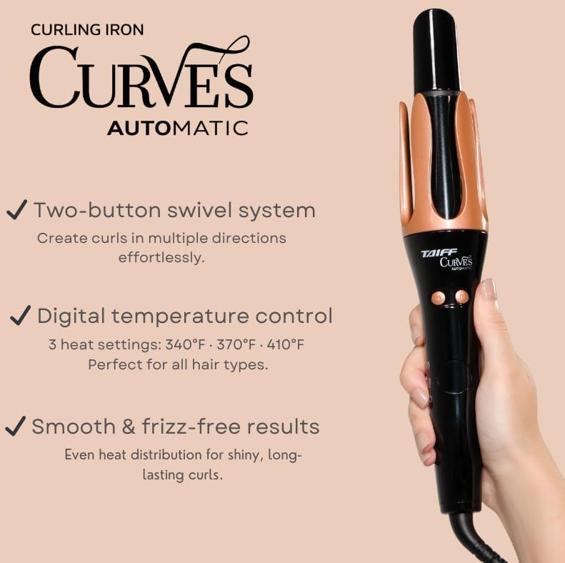 Taiff Automatic Curling Iron | 1¼" Rotating Barrel with Ion Technology | PTC Fast Heating | 3 Heat Settings 340°F–410°F | Dual Voltage Hair Curler for Smooth Frizz Free Long Lasting Curls - Image 2