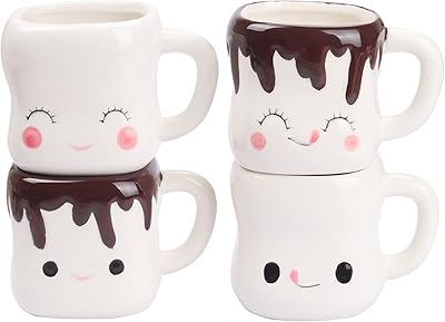 Marshmallow Mugs Set of 4 with Handle Cute Marshmallow Cups Cute Mugs for Kids Hot Chocolate Cocoa Mugs Gifts for Kids Wom...