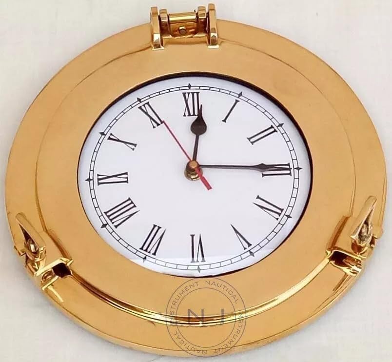 Maritime Brass Ship Window Porthole Clock Wall Decor Vintage Porthole 10'' Gift