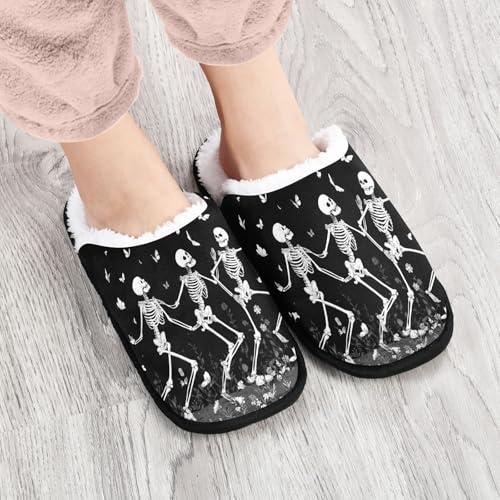 White Halloween Skeleton Butterfly Slippers For Women Men Soft Memory Foam Non-Slip Hallowmas Winter Indoor House Shoes Travel Slipper4