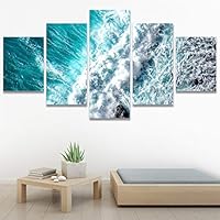 SIGNWIN 5 Panel Canvas Wall Art Beach Blue Coastal Cool Photography Relax/Calm for Home Decorations Ready to Hang - 60