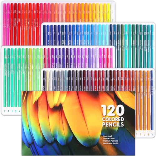 Cozii Juego de 120 lápices de colores, lápices de colores profesionales, juego perfecto para adultos y artistas para dibujar, sombrear y garabatear