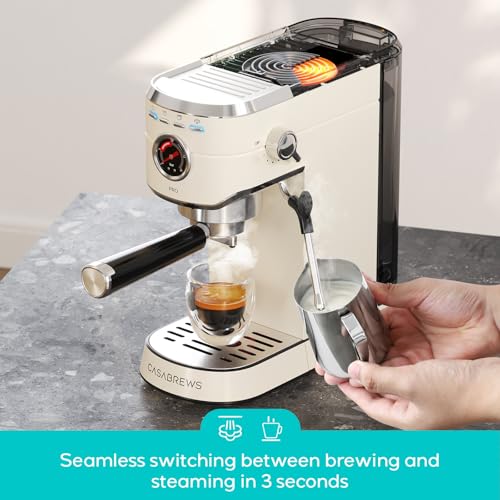 Image of CASABREWS 5418 PRO 20 Bar Espresso Coffee Machine, Coffee Machine with Milk Frother, Stainless Steel Coffee Machine with 34oz Removable Water Tank, Gift for Her or Him
