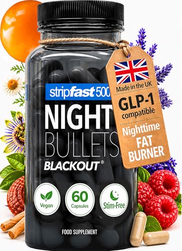 Night Bullets Weight Loss Pills for Women & Men, Stim-Free Nighttime Fat Burner, GLP-1 Compatible, Appetite Suppressant, Diet Pills with Ashwagandha & CLA, 60 Capsules