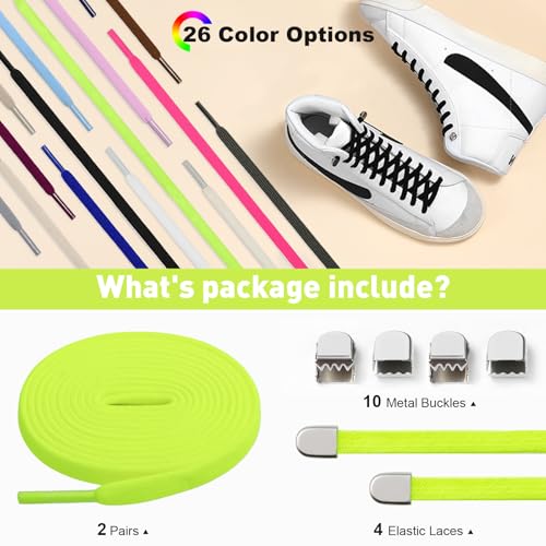 Image of Stepace 2 Pairs Elastic No Tie Shoe Laces for Kids and Adults Sneakers, Stretch Flat Tieless Shoestrings
