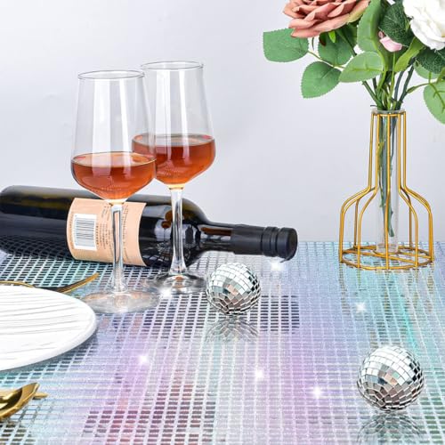 Disco Party Tischläufer, 30x275cm Discokugel Tischdecke, Silber Table Runner mit Farben Glitter, Disco Party deko, 70er Disco Thema deko, Tisch läufer für Geburtstag Tanzparty（Schillernde Farben）