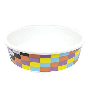Emily Pets Melamine Heavy Dish Dog Bowl with Non Skid Base for Dogs-Dog Bowl Holds up to 3.5 Cups Dog Food or Water - Pet Water Bowl and Dog Food Bowl- Cute Print Dog Bowls,Dog Food Container(Check)