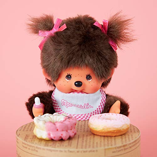 Bandai - Monchhichi - Peluche - Fille Bavoir Rose et Blanc 20 cm - 25555