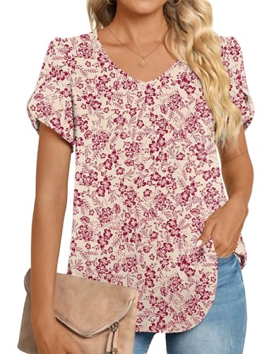 HOTGIFT Womens Tunic Tops 2025 Summer Short Sleeve V Neck Chiffon T Shirt M-3XL2