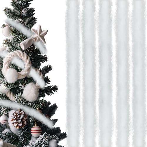 5 Stück x 2 m Weiß Weihnachtsbaum Girlande Federboa Weißs und Leichten Federboa Tannengirlande Weihnachtsdeko für Christbaum Karneval Accessoires...