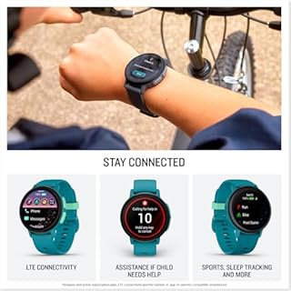 Garmin Bounce 2, LTE Smartwatch & Fitness Tracker for Kids, Two way calling, Text messages, Real time location tracking, Music, Swim-Friendly, Adjustable Watch Band,up to 2 days battery life,Turquoise