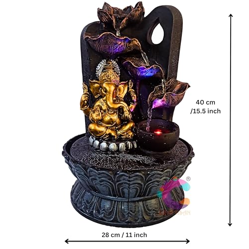 Image of Craftisana Decorative Water Fountain for Home Decor, Office, Indoor & Outdoor, Garden, Puja Room, Vaastu, Reception, Spa, Gifting. (Golden Ganesh), Polystone