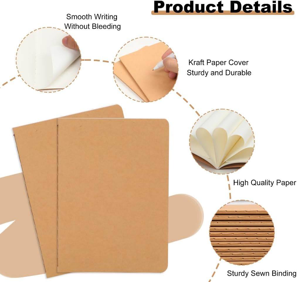 60 Packs Kraft Small Blank Notebooks, Unlined Mini A6 Journals Bulk, Blank Notepads for Kids Student Back to School, Office, Sketching, Drawing, Writing Supplies, 5.5" X 4", 30 Sheets/60 Pages