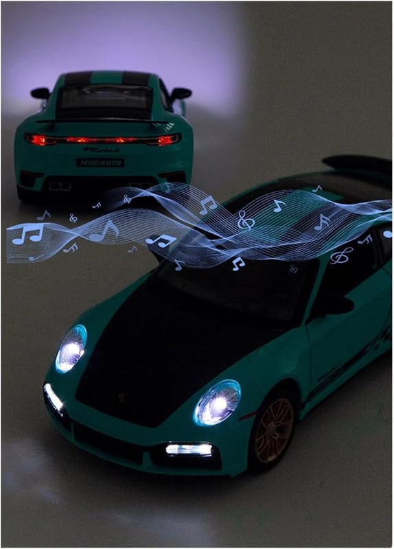 Image of Play Boy 1:32 Porsche 911 Model Diecast Metal Alloy Pullback Toy Vehicle with Openable Doors Light and Music Car for Kids (Multicolor)
