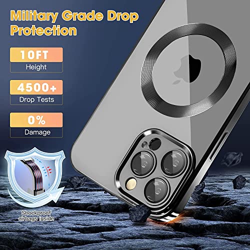 Image of VONZEE Electroplating Transparent Clear Logo Back Cover TPU Compatible with iPhone 13 Pro Max Case, Compatible with Magsafe, Full Body & Individual Camera Protection for Each Lens (Black)
