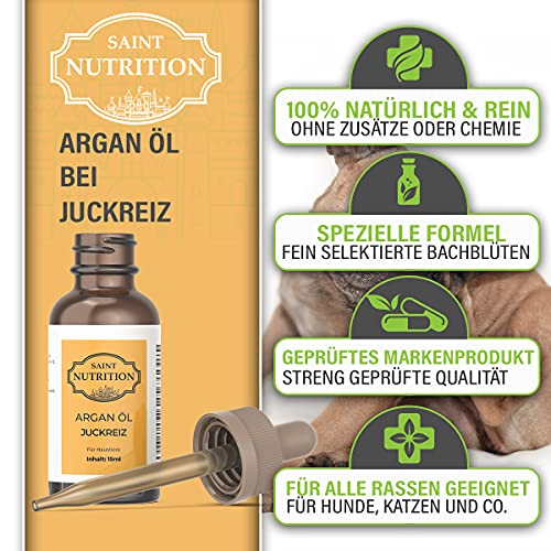 Saint Nutrition Juckreiz Argan Öl für Haustiere | Hilfe bei Juckreiz durch Hautkrankheiten | auch durch Milben & Läuse | HOCHWIRKSAM | für Hunde und Katzen | Grasmilben | Katze | Hund | Pferd