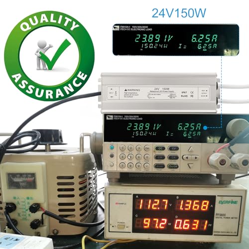 Image of 24V 150W LED Power Supply, IP67 Waterproof LED Driver, AC 110V to DC 24 Volt 6.25A Low Voltage Transformer Converter for Outdoor LED Strip & Landscape Lighting, 3-Prong Plug with 3.3FT Cable