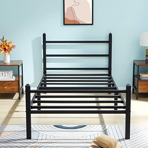 GreenForest Twin Size Bed Frame with Headboard Easy Assemble Metal Platform Bed Base with Heavy Duty Support for Boys Girls Single Person Mattress Foundation No Box Spring Needed