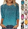 Yaoeye Blusas de Manga 3/4 para Mujer, Casuales, con Cuello Redondo, Lindas, Holgadas, Camisetas y Blusas de Moda 2