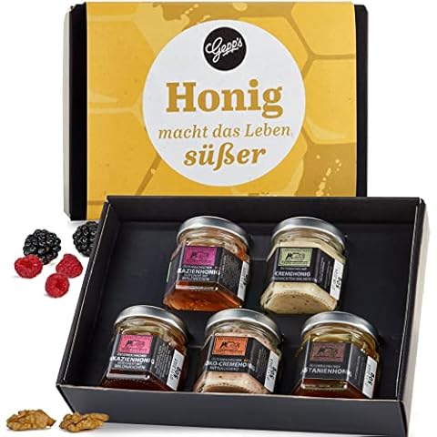 Gepp's Feinkost Mini Honig Set I 5 Sorten Gourmet Honig aus Österreich I Geschenkset für jeden Anlass I 5x50g Probierset I Geschenkidee mit Sorten wie Akazienhonig, Kastanienhonig als Brotaufstrich Cover
