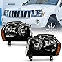 ACANII - For Black 2005 2006 2007 Jeep Grand Cherokee Replacement Headlights Lamps Driver + Passenger Side
