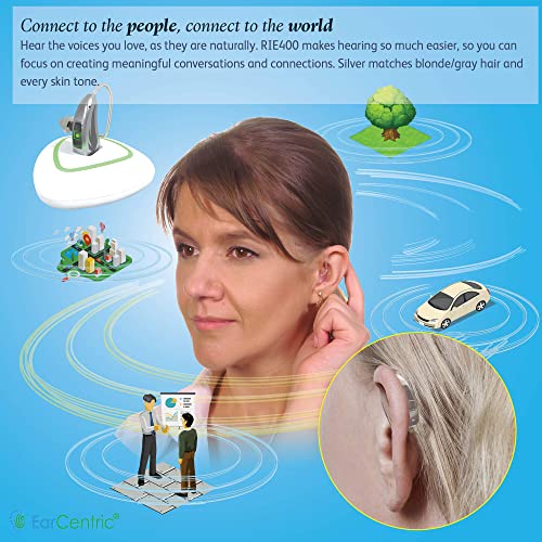 [Silver] Rechargeable Hearing Aid For Seniors With Noise Cancelling And Feedback Reduction Seniors, Nano Invisible Receiver In Canal (Ric) For Mild Moderate Severe Hearing Loss, Digital Personal Sound Amplifier With Volume Control | Earcentric - Rie400 - Pair #TOP4