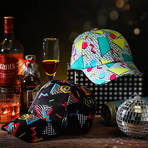 Yahenda 2 Pcs 80S 90S Retro Baseball Caps 3D Print Hats 80S Vintage Hat Men Women Adjustable Neon Cap For Beach Disco Party (Black, Green) #TOP6