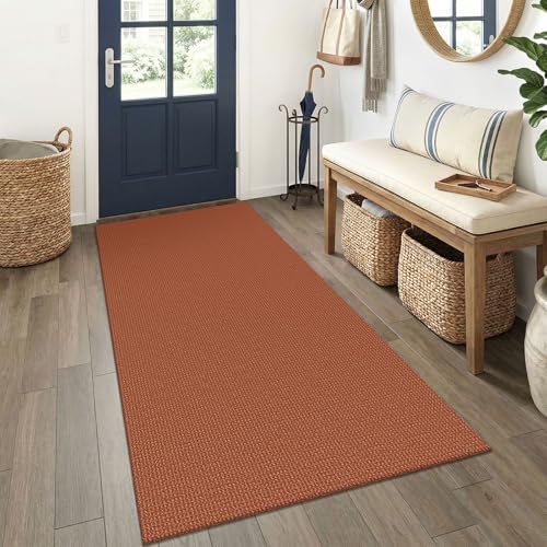 EARTHALL Woven Runner Rug 3x6 Ft Washable Runners for Hallways Wide Non Slip Entryway Rug Braided Kitchen Runner Indoor Floor Carpet for Entryway, Hallway, Kitchen, Bedroom, Rustic Orange/Tan