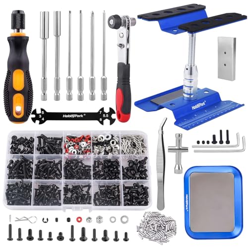 HobbyPark RC Car Work Stand 360 Degree Rotation, 620pcs RC Screw Kit w/Tray & RC Screwdrivers Repair...