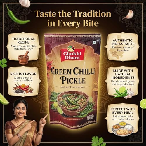 Image of Chokhi Dhani Green Chilli Pickle 200g | Hari Mirch Achar | Spicy & Tangy Indian Pickle | No Artificial Colours | Homemade Style | Veg