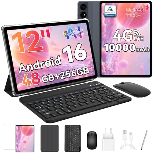 Android 16 Tablet con Teclado y Lapiz, Tableta 12 Pulgadas, 120 H...