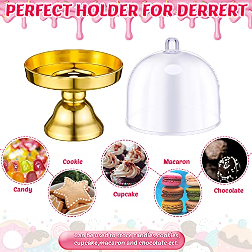 24 Pieces Plastic Mini Cake Stand With Dome Cover Chocolate Candy Cupcake Containers Dessert Display Plate With Dome Cover For Birthday Wedding Holiday Party Supplies (Gold, Transparent) #TOP3