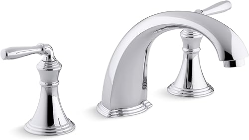 KOHLER T398-4-CP Devonshire - Grifo de baño para montaje en cubierta, grifo de bañera de 3 agujeros y 2 manijas, boquilla no desviadora, cromo pulido